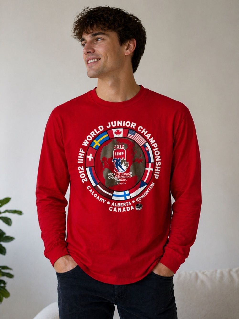 IIHF 2012 World Junior Canada Long Sleeve Shirt Men M Red